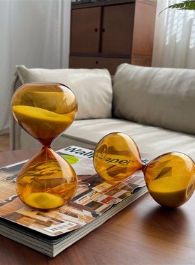 复古焦茶色玻璃沙漏计时器15分钟创意摆件客厅桌面家居装饰品礼物