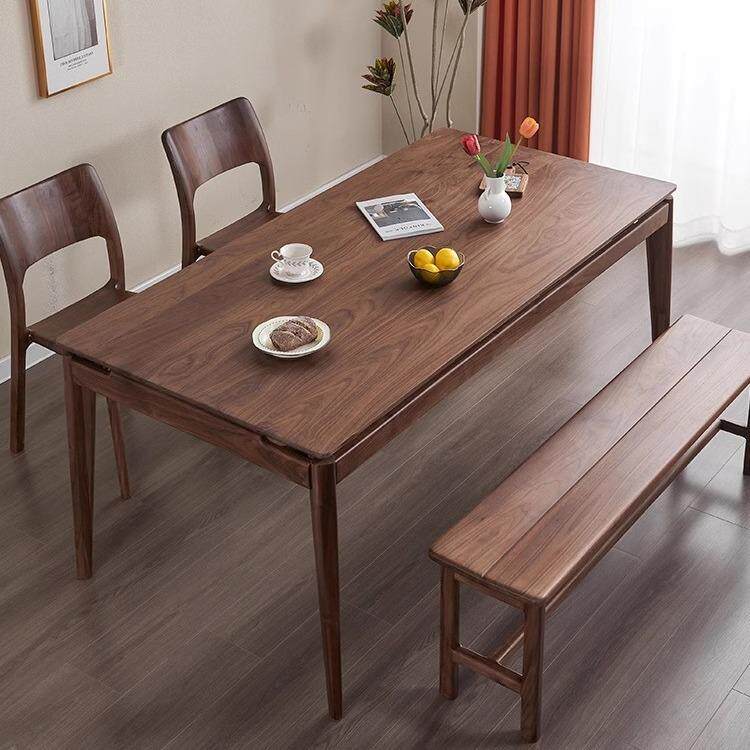 全实木黑胡桃木餐桌现代简约家用办公桌樱桃木工作台会议书桌
