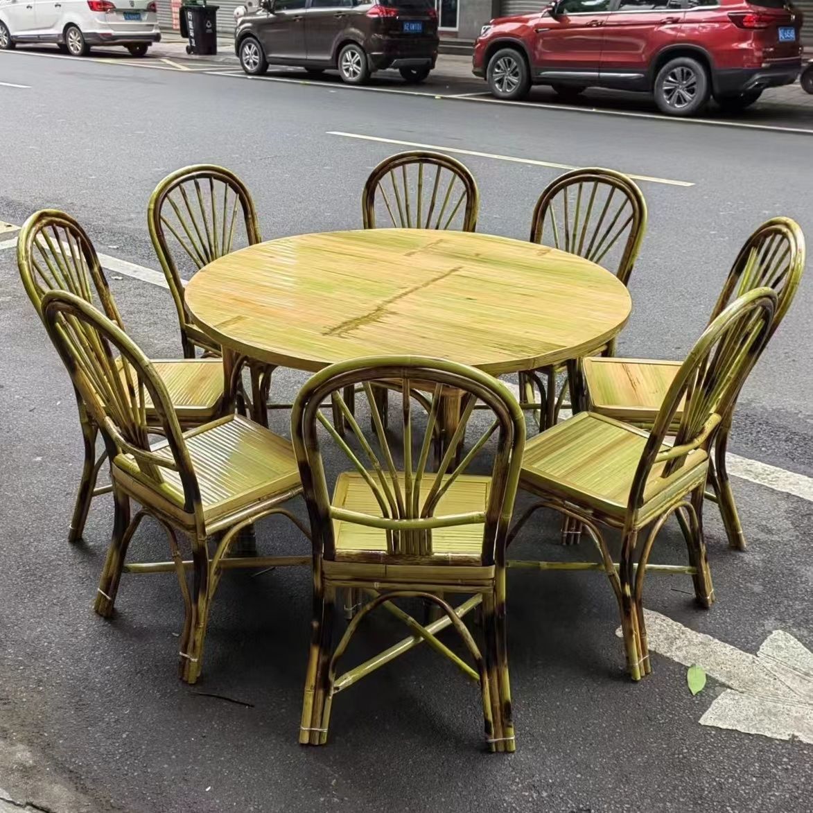 四川竹家具手工竹制餐大圆桌农家乐饭店小火锅桌椅户外田园桌椅木