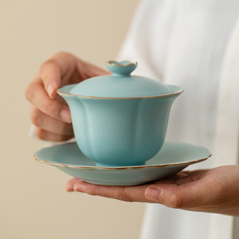 汝窑盖碗大号泡茶碗开片汝瓷可养莲花三才碗陶瓷茶具中式单个家用