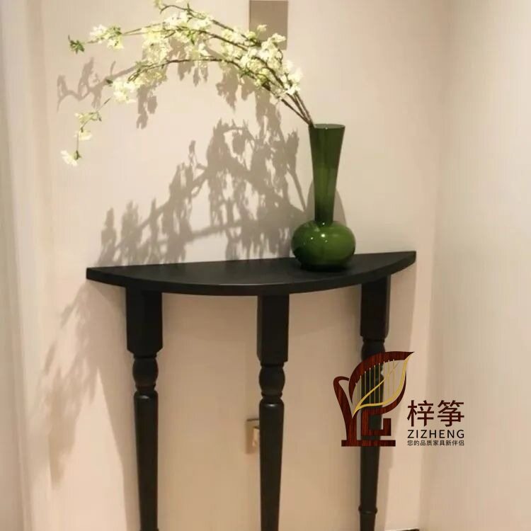 弧形轻奢实木玄关现代入户走廊展示台家用客厅靠墙简约黑色