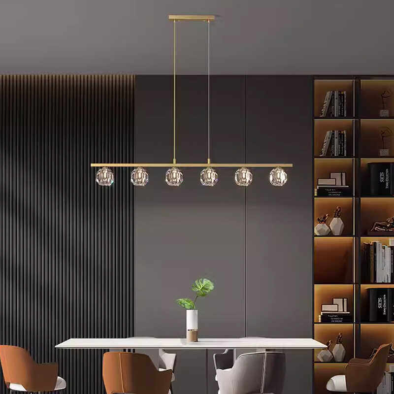 轻奢水晶餐厅吊灯北欧全铜客厅长条现代简约创意设计师吧台灯