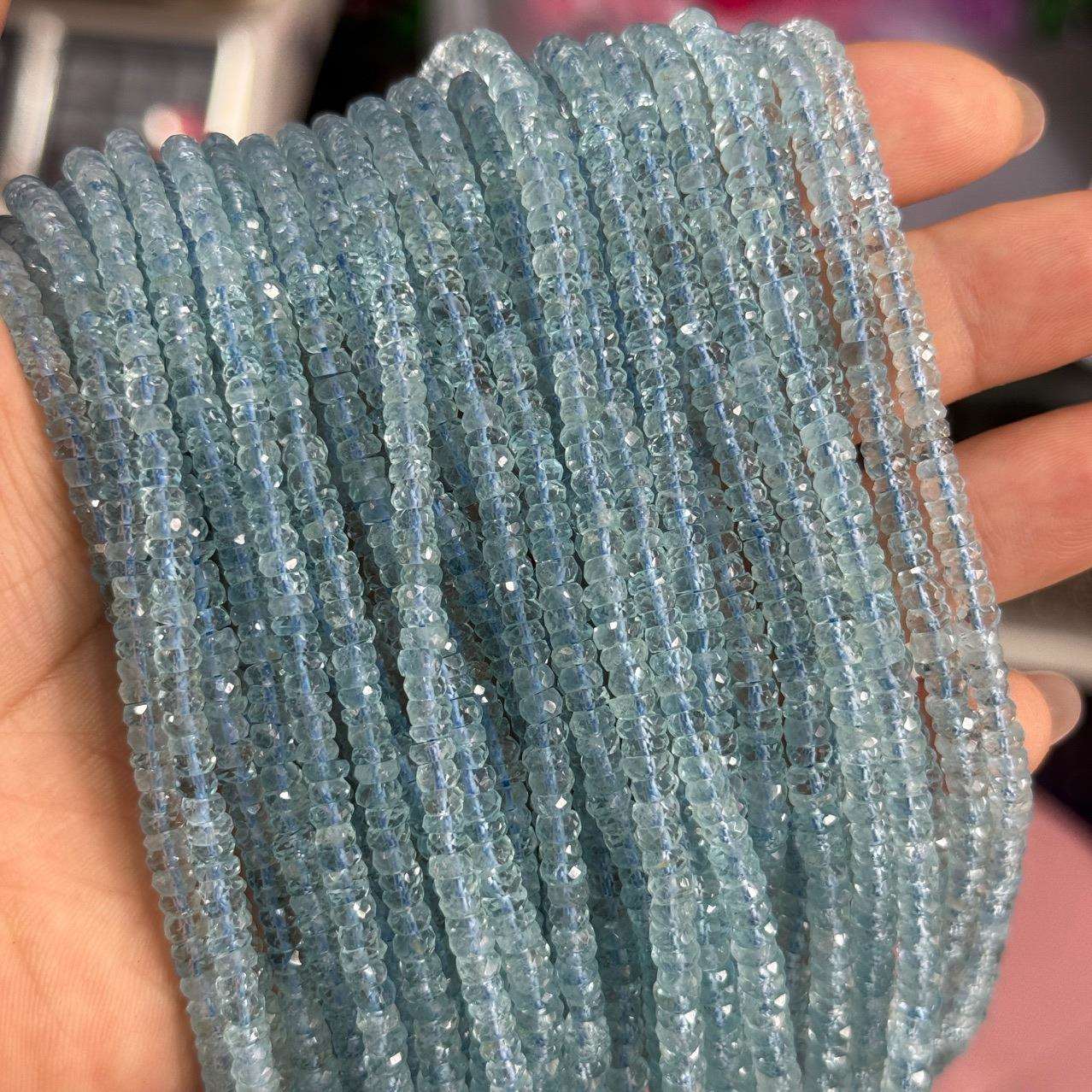 纯天然无优海蓝宝算盘切面透体海蓝宝直径约3.6-5mm半成品散珠