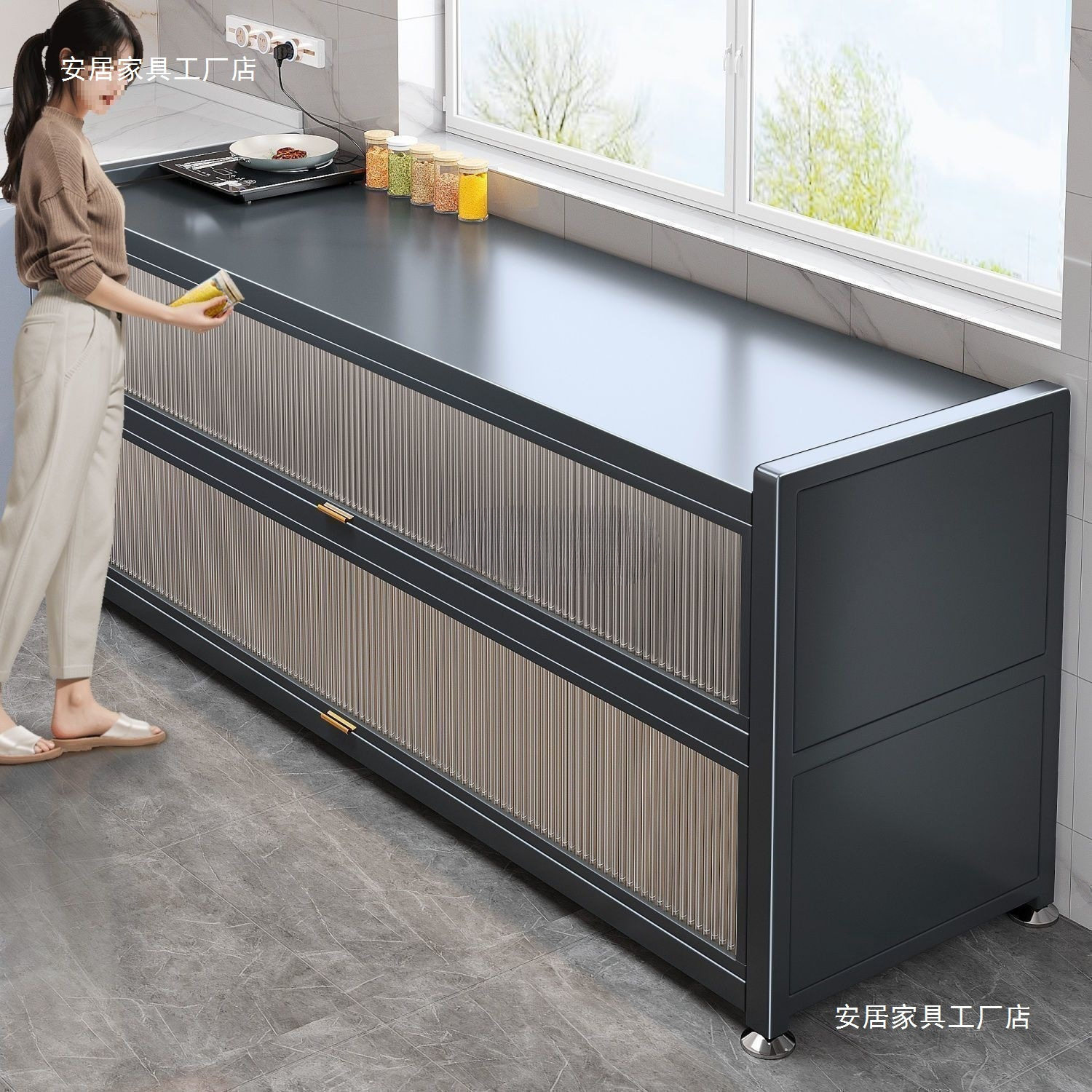 餐边柜橱柜茶水柜边柜农村厨房碗柜客厅柜餐边柜岩板茶吧柜储物柜