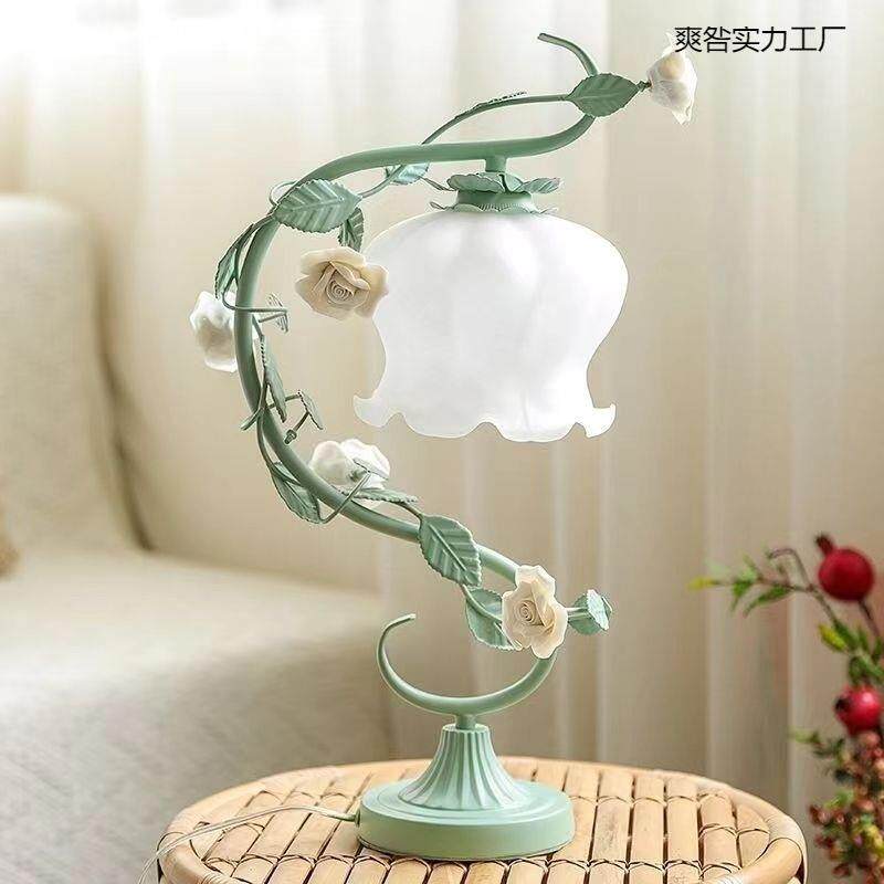 浪漫欧式粉色台灯卧室公主粉玫瑰花朵少女心女孩儿童房床头