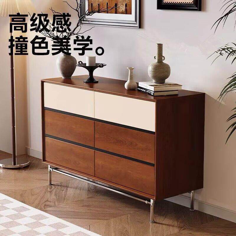 简约小户型拼色六斗柜复古收纳储物柜客厅餐边柜实木靠墙简约置物