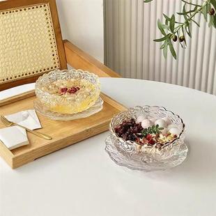 高颜值玻璃玫瑰甜品碗碟套装精致银耳羹燕窝碗带勺糖水酸奶燕麦碗