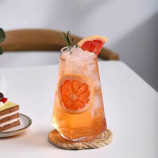 北欧简约四方菱角杯网红ins高颜值饮品杯玻璃杯气果汁杯咖啡杯