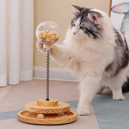 猫咪漏食球实木猫玩具逗猫棒狗狗自嗨解闷自动猫粮零食宠物喂食器