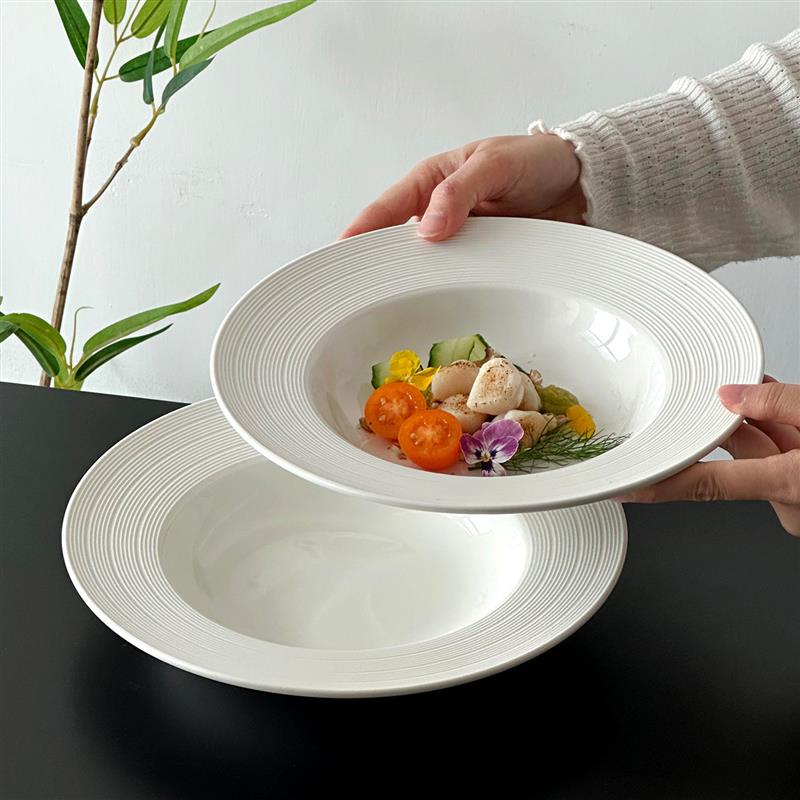 线纹陶瓷盘西餐意面盘牛排