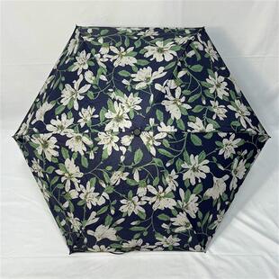 复古水墨花迷你手动防晒学生轻量便携折叠 五折黑胶防晒伞外贸单