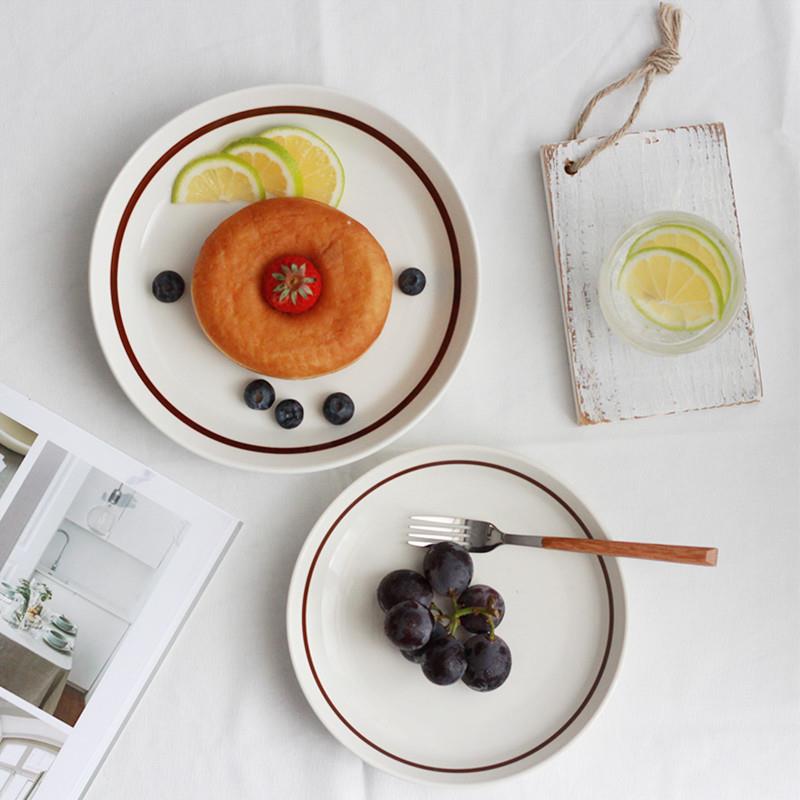 韩国ins复古棕色线条盘子