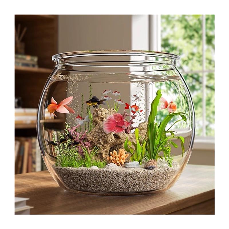 迷你玻璃鱼缸透明仿小型桌面家用办公室金鱼小龟圆形仿亚克力水缸