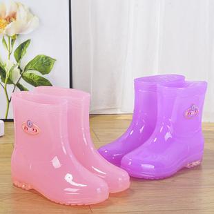 透明中筒网红塑料洗衣套鞋 防滑短筒胶鞋 胶靴果冻防水鞋 雨鞋 女夏季