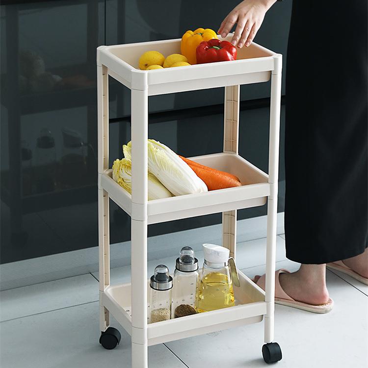 简约简易小推车方形储物架落地带轮子塑料收纳层架浴室厨房置物架