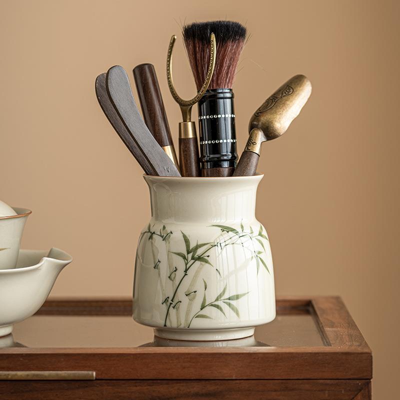 翠绿文竹茶道六君子套装陶瓷单筒家用功夫茶具零配件泡茶工具大全