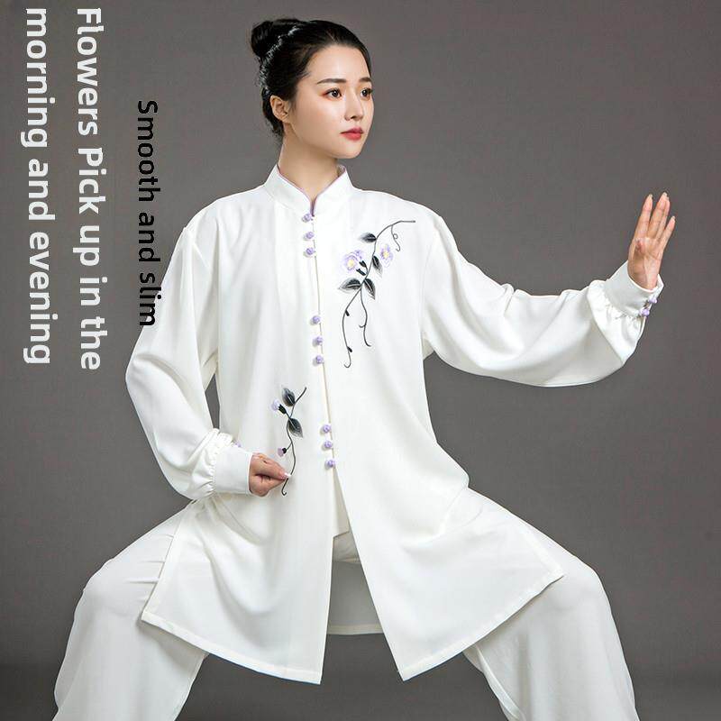 春秋八段锦太极服女绣花弹力棉中长款年轻人中老年练功太极拳服装
