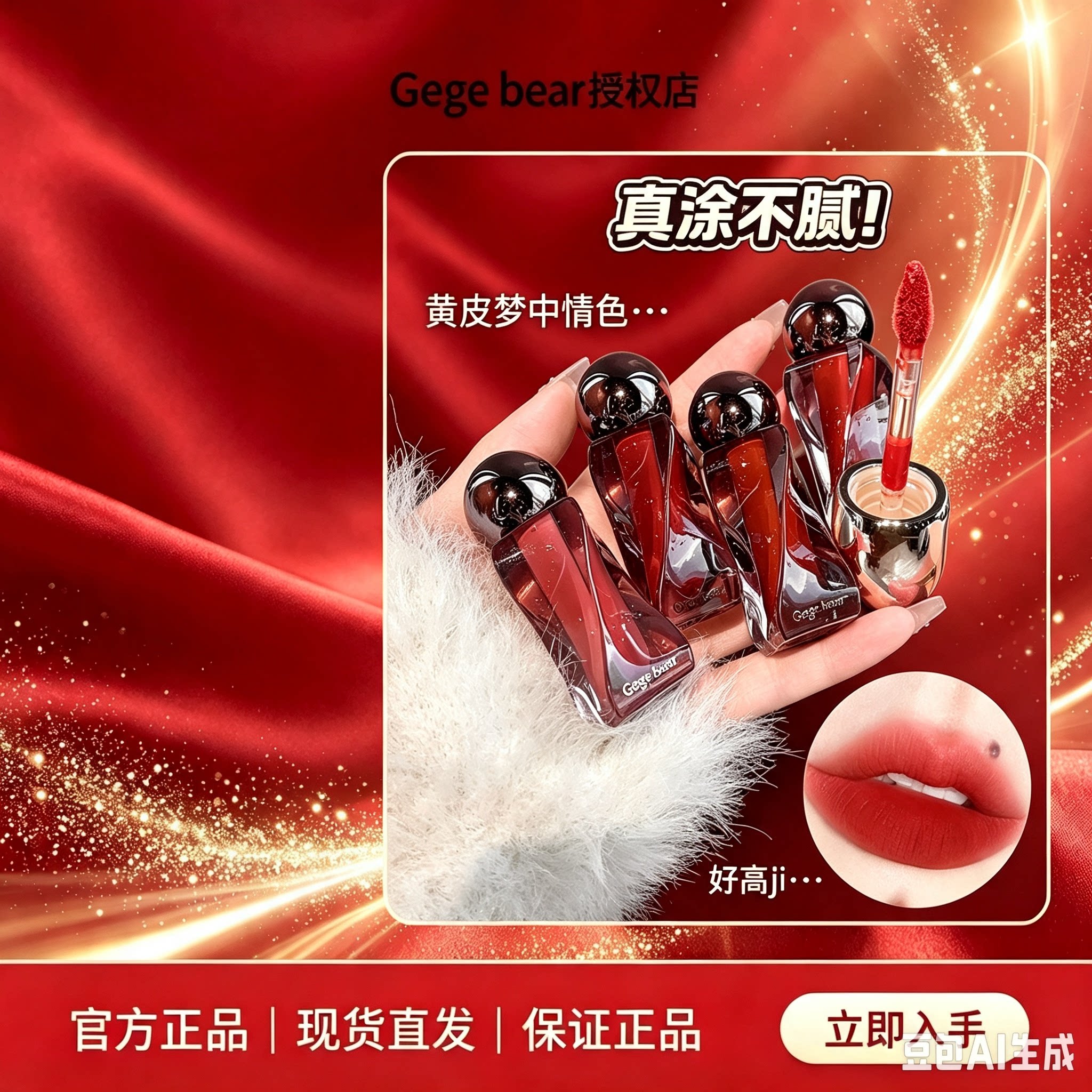 忒显色gegebear慕斯哑光空气感唇釉持久平价口红不沾杯显白唇泥女
