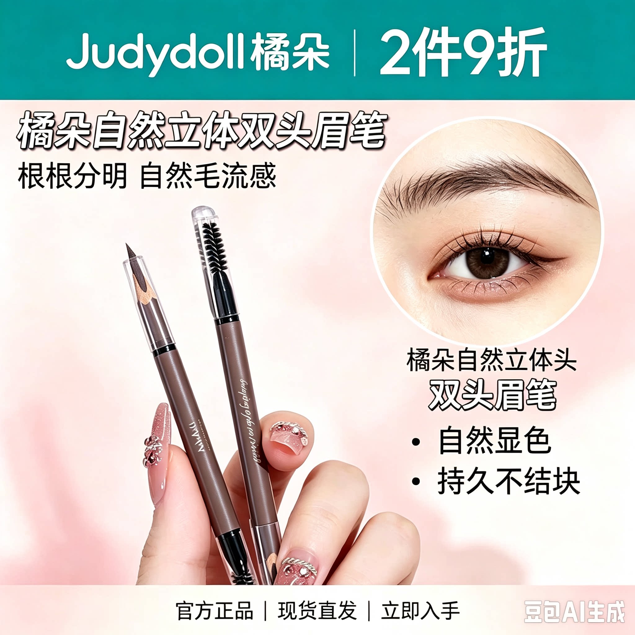 JudydoLL橘朵砍刀眉笔刀削式笔防水持久根根分明野生眉粉膏灰棕色