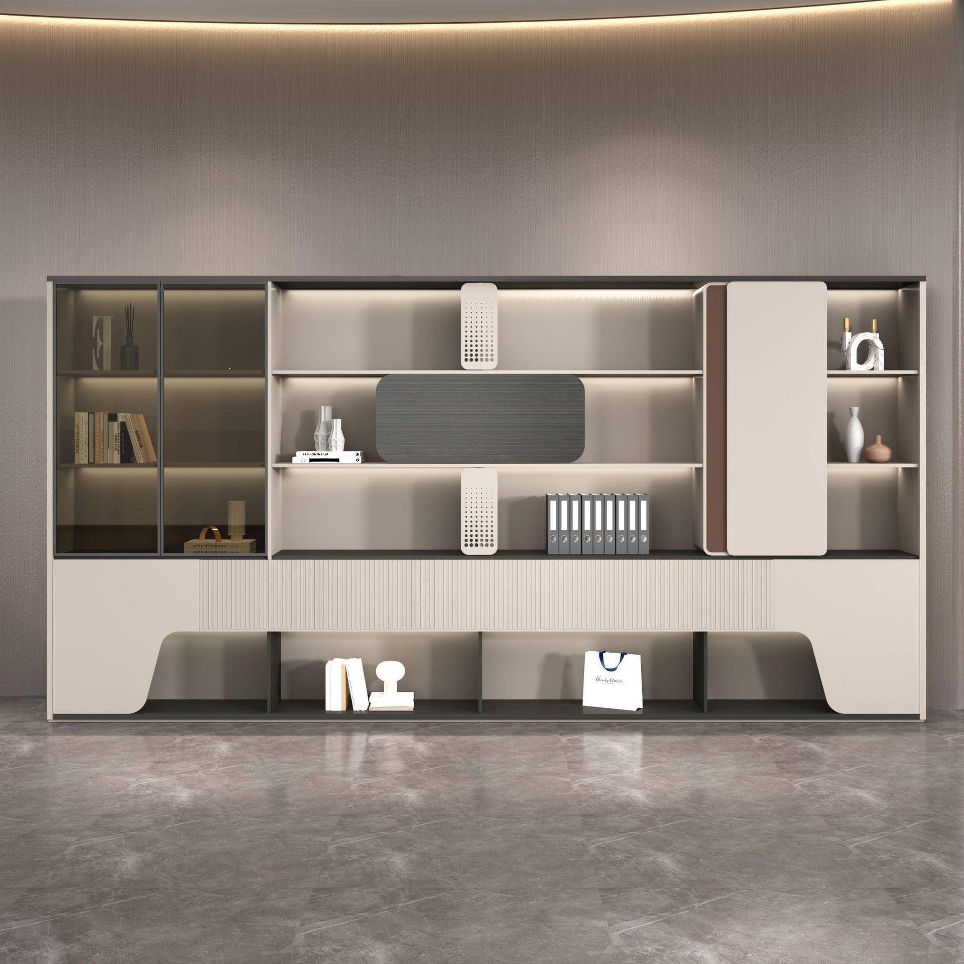 现代老板办公室轻奢木质档案资料文件柜储藏书柜子经理室背景柜