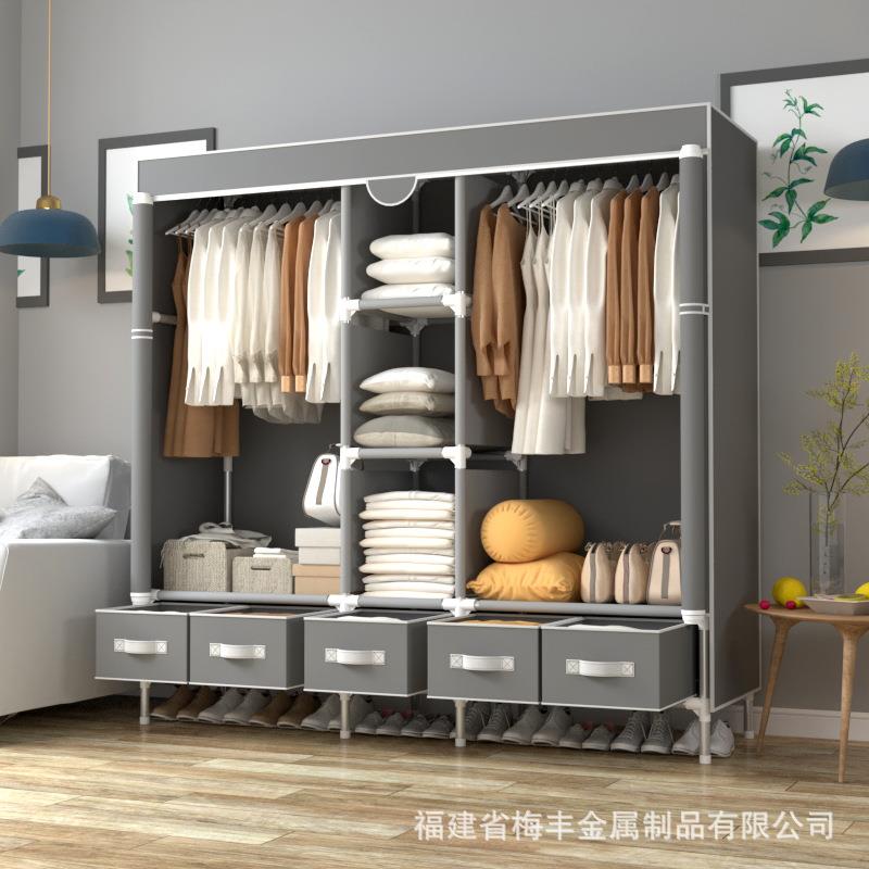 梅峰简易布衣柜19mm加粗钢管拉链型衣橱送收纳盒多种规格