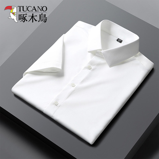 职业男士 啄木鸟冰丝白衬衫 高级商务正装 夏季 休闲衬衣免烫 男短袖