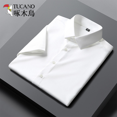 啄木鸟冰丝白衬衫短袖夏季职业