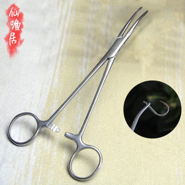 钓鱼不锈钢止血钳 18cm大号弯头 脱钩器弯路亚钳子钓鱼配件拔罐钳