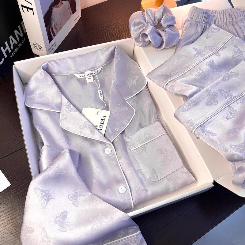 送女友女生闺蜜姐妹礼物2026夏季短袖冰丝蝴蝶睡衣女家居服礼盒装