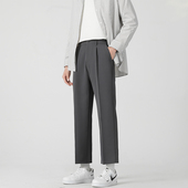 男款 黑色垂坠感阔腿长裤 2025春夏季 宽松休闲裤 子 新款 垂感直筒西裤