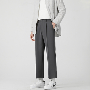 男款 黑色垂坠感阔腿长裤 2025春夏季 宽松休闲裤 子 新款 垂感直筒西裤