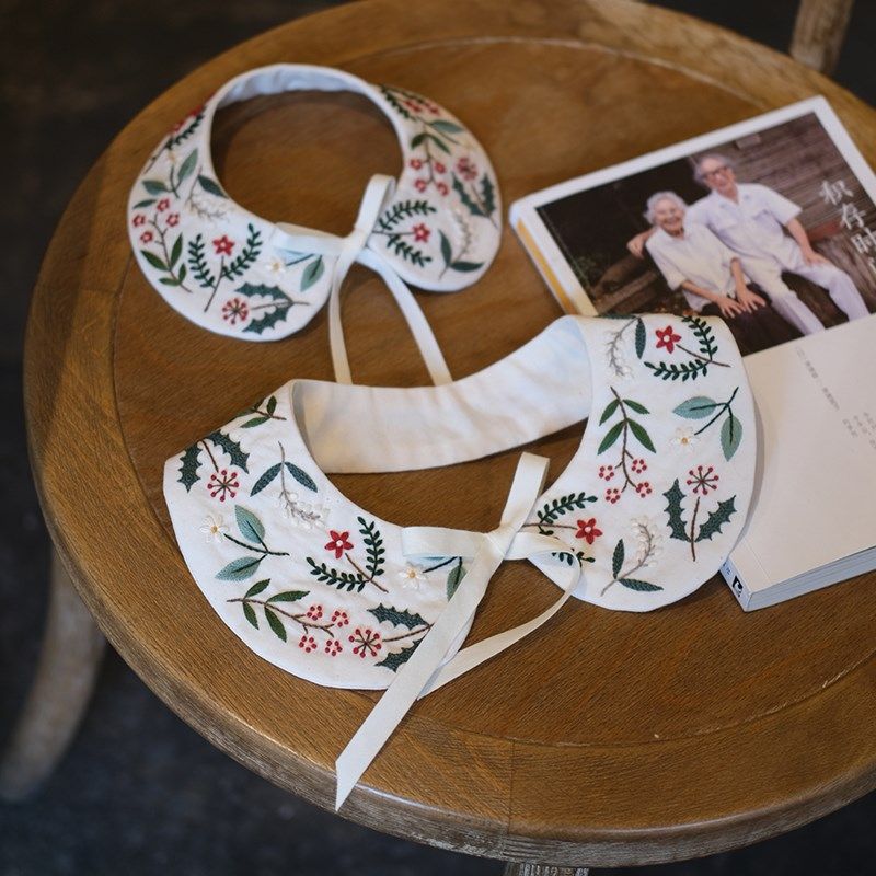 圣诞节礼物复古森系花朵刺绣毛衣假领亲子装假衣领S手工diy材料包