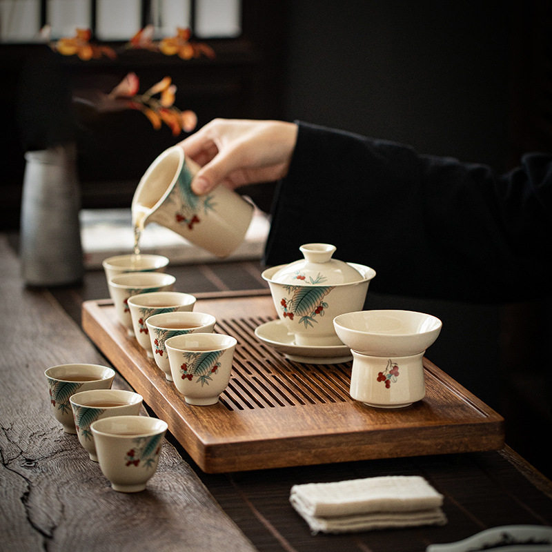 功夫茶具套装陶瓷家用小套盖碗茶杯茶壶办公室Q会客高档礼盒装组