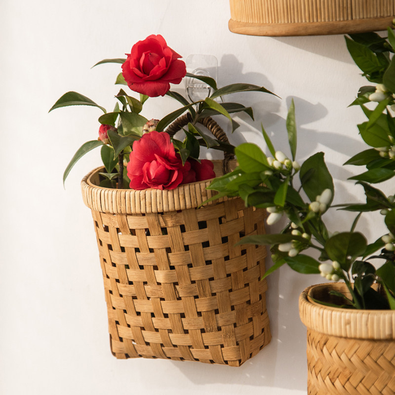 悬挂壁挂花盆g藤编竹编花篮吊篮子编织贴墙鲜花绿植厨房手提收纳,家居饰品,花篮,淘宝优惠券,粉丝福利购,淘宝优惠卷