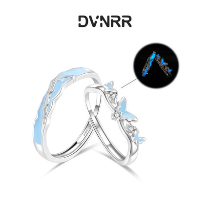 蝶舞深深小众设计精致百搭s925银夜光蝴蝶情侣对戒七夕礼物可调节