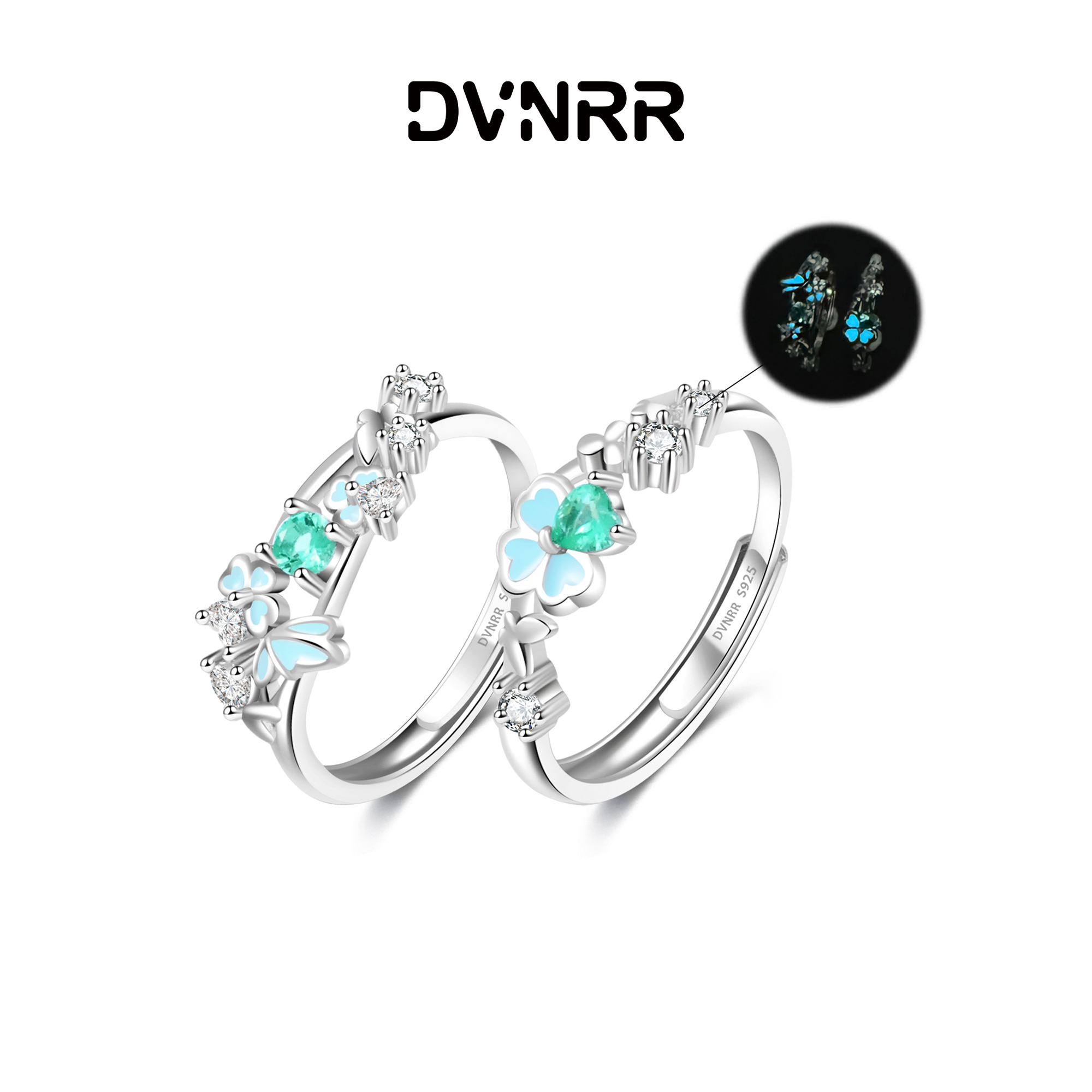 DVNRR幸运序章 设计师原创 夜光幸运四叶草闺蜜对戒