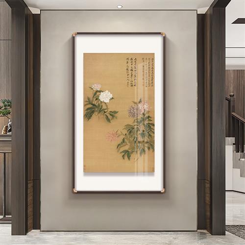 恽寿平《五色牡丹图》入户玄关立体挂画新中式茶室花鸟过道装饰画图片