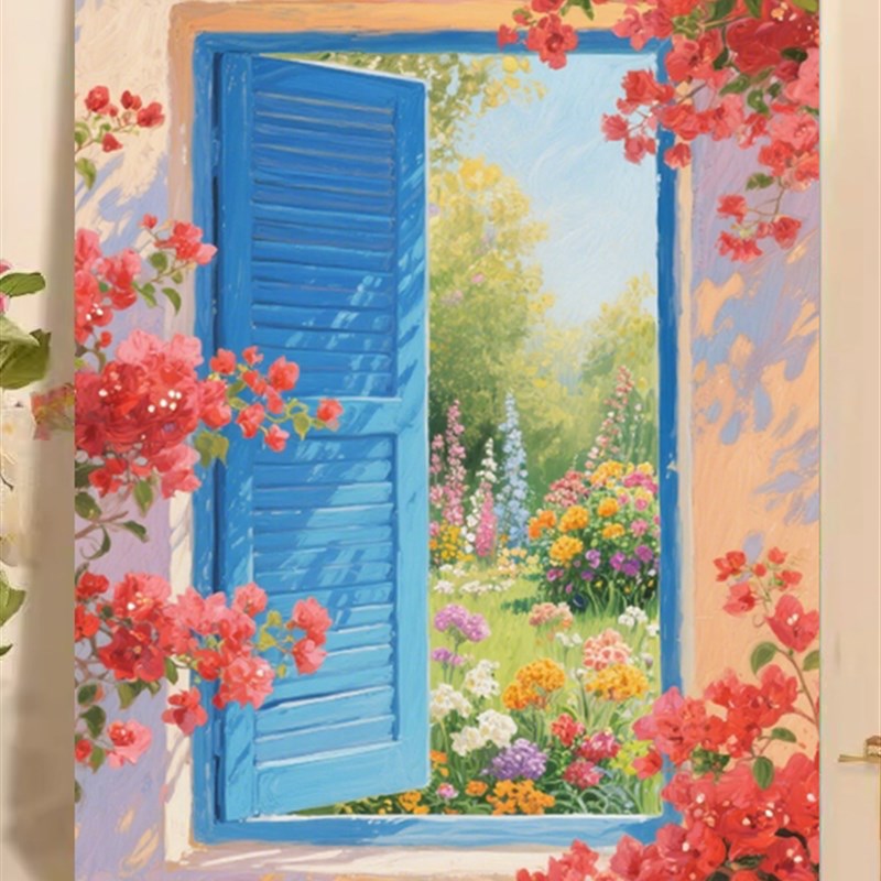 速发温馨花房数字油画填色手工填色手绘油彩画丙烯颜料减压填色画