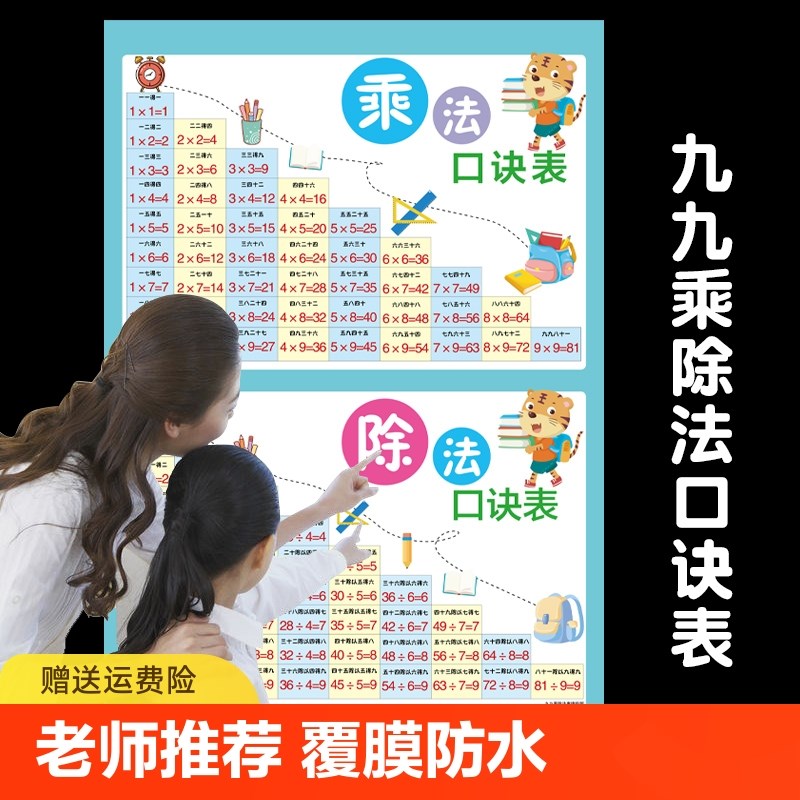 速发儿童九九乘法口诀表挂一小学生数学图二年级乘除法口诀表墙贴