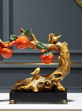 速发事事如意柿子树玄关客厅电视柜装饰品摆轻乔迁新居品礼件奢高