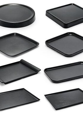速发密胺黑色餐具日平长方形托盘刺身式盘寿意塑料创司烧烤盘餐盘