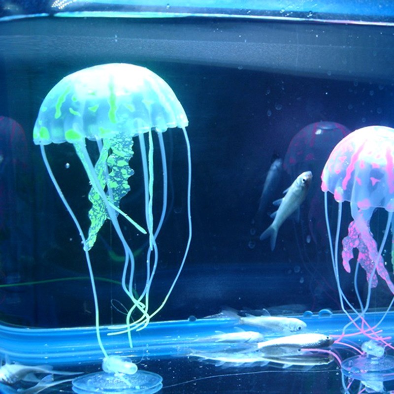 速发热销 荧光小号水母 鱼缸造饰装景品 水族硅胶夜光水母