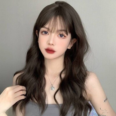 速发假风长发长卷发空气刘海全波纹团发自然lita修脸水头套