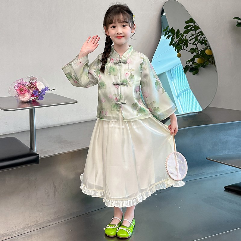 速发初中生春季汉服裙2024春秋款套装古装中国风大童唐装长裙连衣