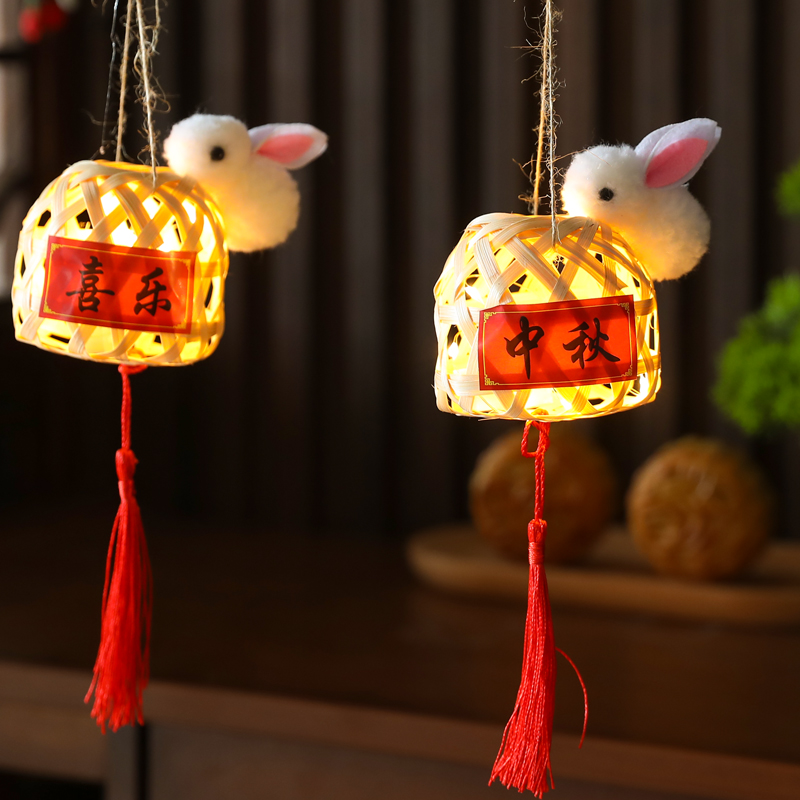 速发新子竹编提笼小兔年花灯手工制作材料儿童手灯古风发光宫灯