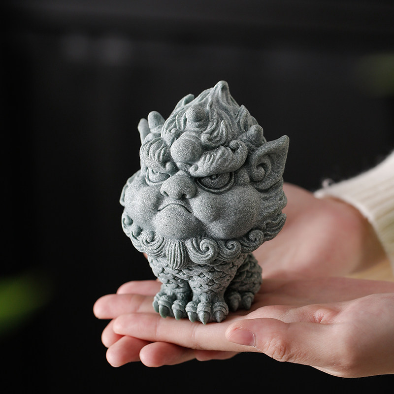 速发青砂石鱼缸造景新意式瑞兽麒麟家居创中国潮精装茶宠品饰品摆