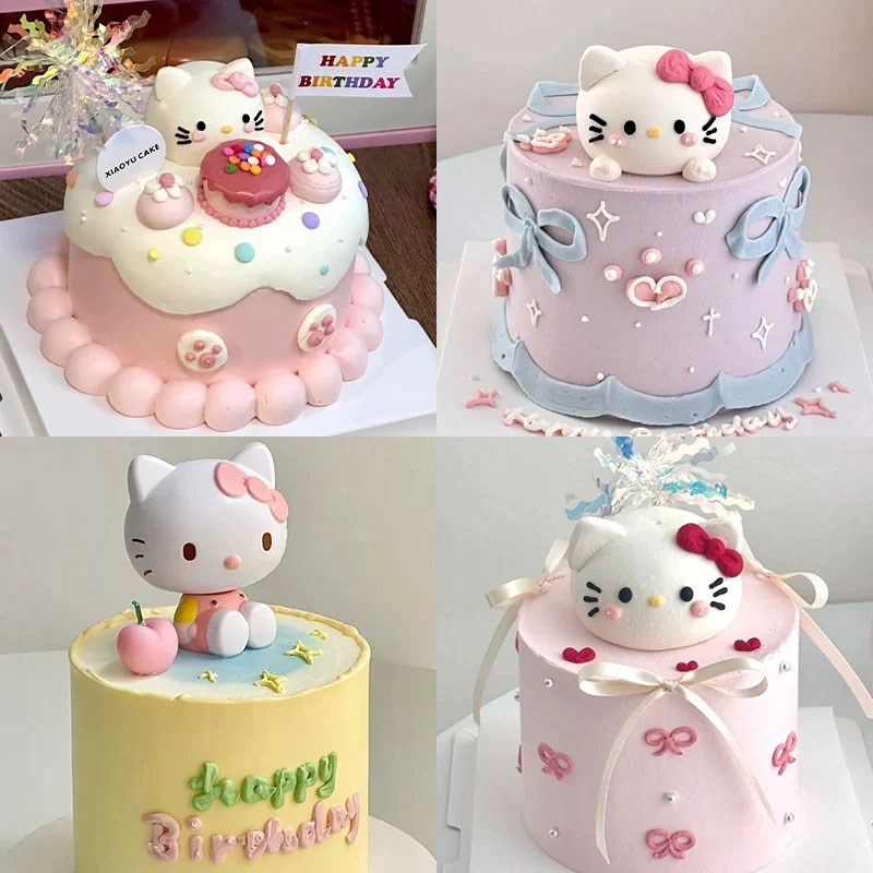 速发可台猫蛋糕装饰摆件鸥孩蝴蝶甜 heo小猫生日结品爱插件