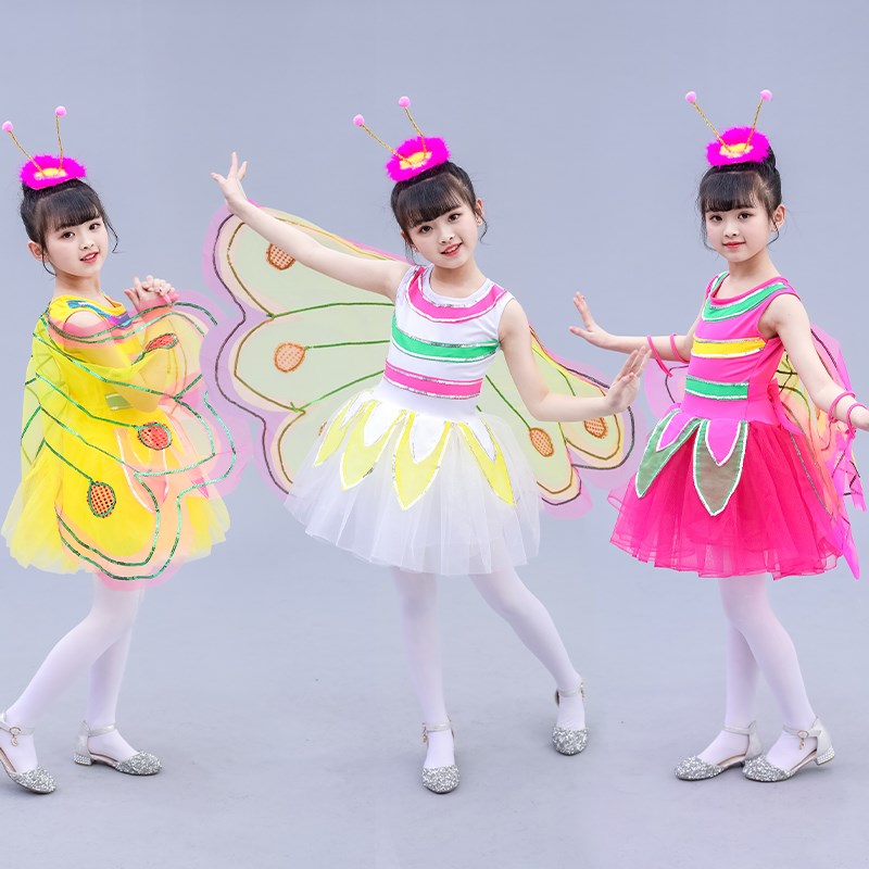 速发新款动物蝴蝶表出儿幼儿舞台大童纱裙舞蹈服虫服飞演演服装时