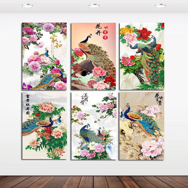 速发花开富贵玄关画牡丹国画花鸟新中式客厅走廊过道装饰书房茶室
