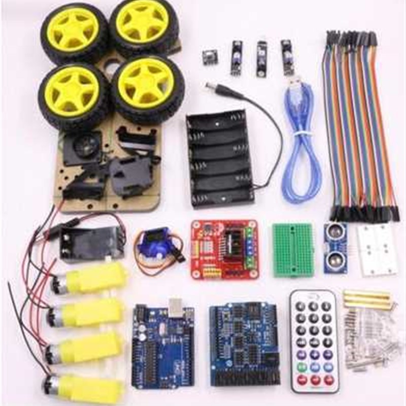 。四轮智能车底盘套件码盘速测寻迹蓝牙遥控车配件4wd智能小车